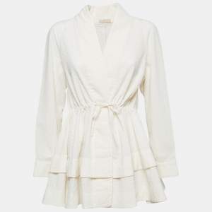 Alaia Cream Embroidered Crepe Drawstring Kimono Jacket M