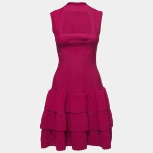 Alaia Purple Knit Scalloped Sleeveless Midi Dress S