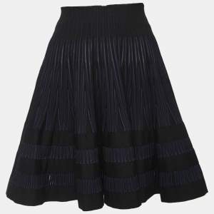 Alaia Black & Navy Blue Textured Knit Flared Mini Skirt S