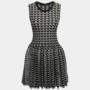 Alaia Black Patterned Wool Blend Sleeveless Short Dress M