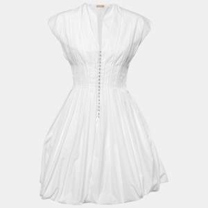 Alaia White Cotton Pleated Corset Mini Dress M