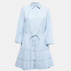 Alaia Blue Cotton Cutout Back Detail Shirt Dress M