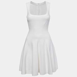 Alaia White Knit Sleeveless Flared Mini Dress M