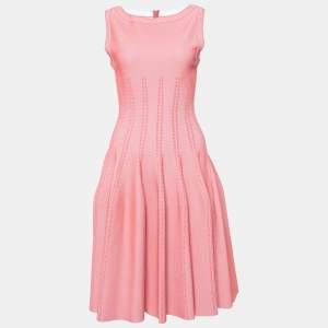 Alaia Coral Pink Textured Knit Fit & Flare Dress M