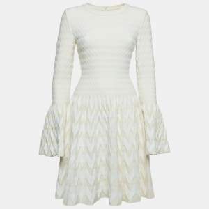 Alaia Cream Patterned Wool Blend Knit Short Dress M