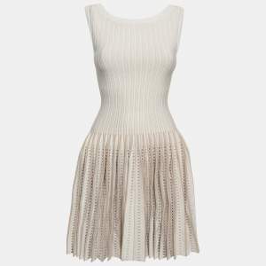 Alaia Beige Patterned Knit Sleeveless Mini Dress S