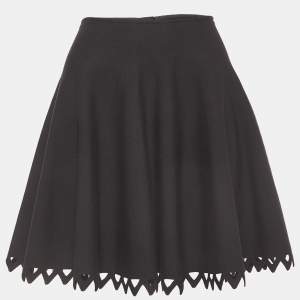 Alaia Black Knit Scallop Cut-Out Hem Flared Mini Skirt M