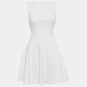 Alaia White Textured Knit Sleeveless Flared Mini Dress M