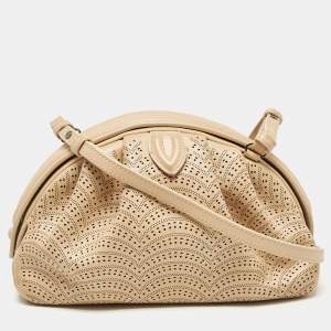 Alaia Beige Lasercut Leather Samia Crossbody Bag