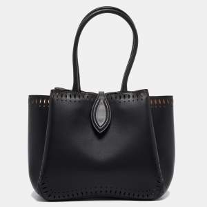 Alaia Black Laser Cut Leather Angele 20 Petal Tote