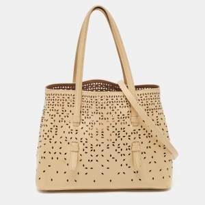 Alaia Light Beige Laser Cut Leather Le Mina 25 Tote