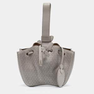 Alaia Grey Leather Mini Studded Rose Marie Bucket Bag