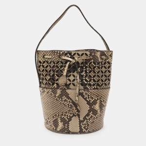 Alaia Beige/Black Python Drawstring Bucket Bag