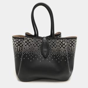 Alaia Black Leather Eyelet Tote