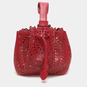 Alaia Red Perforated Leather Small Rose Marie Bucket Bag