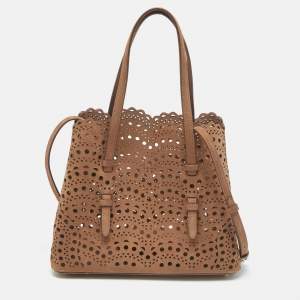 Alaia Brown Laser Cut Suede Le Mina 25 Tote