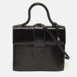 مملوكة مسبقًا Alaia Leonie Black Python Top Handle Bag