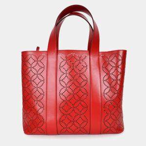 Pre Owned Alaia Paris Red Perforated Leather Top Handle Tote