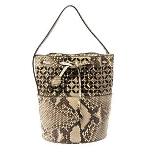 Alaia Beige/Black Python Drawstring Bucket Bag
