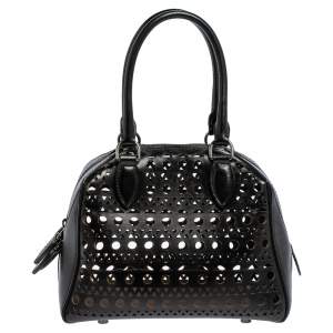Alaia Black Leather Laser Cut Satchel