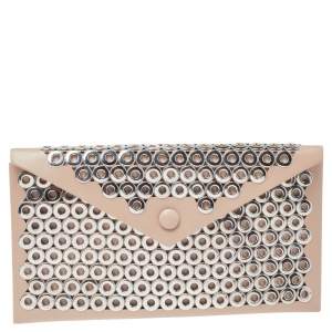 Alaia Beige Leather Grommet Embellished Envelope Clutch