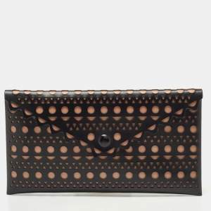 Alaia Black Lasercut Leather Envelope Clutch