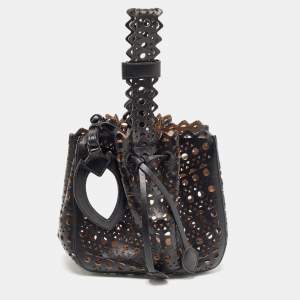Alaia Black Laser Cut Leather Small Rose Marie Bucket Bag