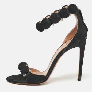 Alaia Black Suede Bombe Ankle Strap Sandals Size 36