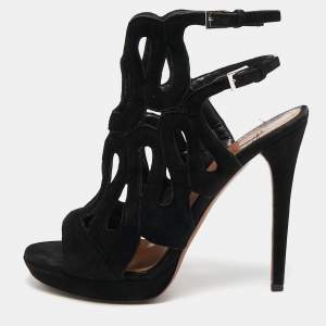 Alaia Black Suede Ankle Strap Sandals Size 38