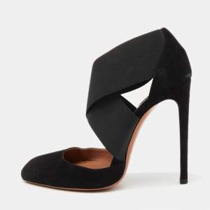 Alaia Black Suede and Stretch Fabric Cross Strap Pumps Size 38.5
