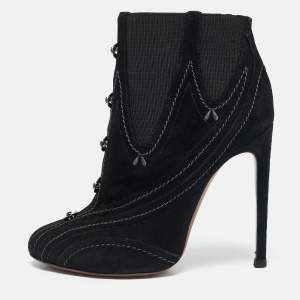 Alaia Black Suede Embroidered Ankle Length Boots Size 39
