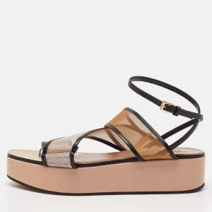 Alaia Multicolor Mesh and Leather Wedge Platform Sandals Size 37