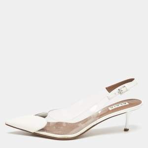Pre Owned Alaia White Patent Leather and PVC le coeur Slingback Pumps Size 38