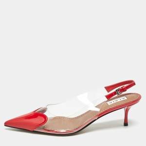 Alaia Red Patent Leather and PVC Le Coeur Slingback Pointed Toe Pumps Size 38