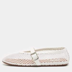 Alaia White Fishnet and Patent Leather Ballet Flats Size 37
