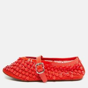 Alaia Orange Fishnet and Patent Leather Ballet Flats Size 37.5