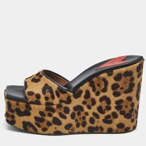 Pre Owned Alaia Brown Calf Hair Wedge Slide Sandals Size 39