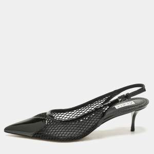 Pre Owned Alaia Black Patent Leather and Mesh Le Coeur Slingback Pointed Toe Pumps Size 41