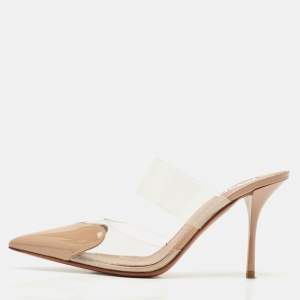 Alaia Beige Patent Leather and PVC Le Coeur Mules Size 38