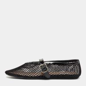 Alaia Black Fishnet and Patent Leather Ballet Flats Size 39.5