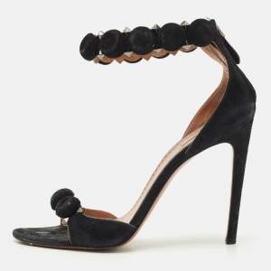 Pre Owned Alaia Black Suede Bombe Ankle Strap Sandals Size 39