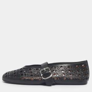 Pre Owned Alaia Black Leather Mary Jane Ballet Flats Size 40