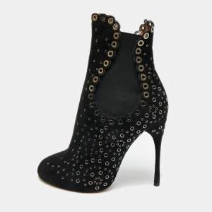 Pre Owned Alaia Black Suede Gomet Embellished Ankle Boots Size 39
