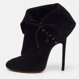Pre Owned Alaia Black Suede Ankle Cuff Side Lace Up Boots Size 37