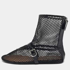 Pre Owned Alaia Black Net and Patent Leather Ankle Length Boots Size 39