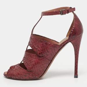 Pre Owned Alaia Size 38 Burgundy Python Leather Gladiator Sandals