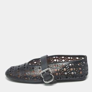 Pre Owned Alaia Vienne Size 36.5 Black Leather Ballet Flats