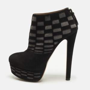 Pre Owned Alaia  Size 36.5 Black/Grey Suede Platform Ankle Length Boots