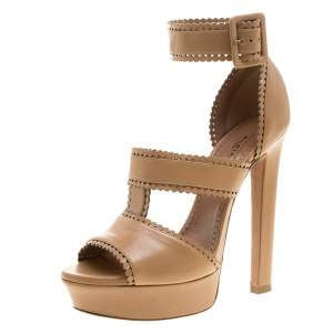 Alaia Brown Leather Platform Sandals Size 39.5