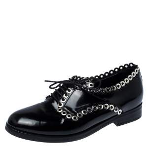 Alaia Black Grommet Embellished Patent Leather Lace Up Oxfords Size 38